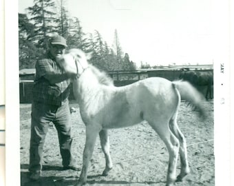 White Horse Love Short Old Farmer 1963 Vintage Zwart Wit Foto Foto