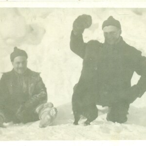 Nome Alaska Fort Davis Army Soldiers Outside Winter Blocking Sun From Eyes With Wooly Mitten 1916 RPPC Postcard Vintage Photo Photograph