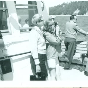 1960s Summer Vacation Mother Daughter Taking Pictures on a Boat 60s Vintage Photograph Black White Photo