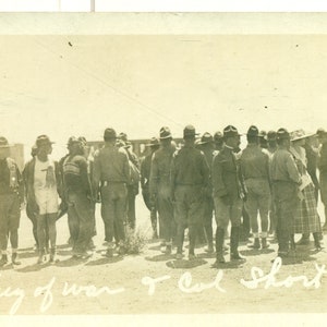 Fort Bliss Field Meet Tug Of War Soldiers & Col Short WW1 Era RPPC Real Photo Postcard Photograph Black White Photo