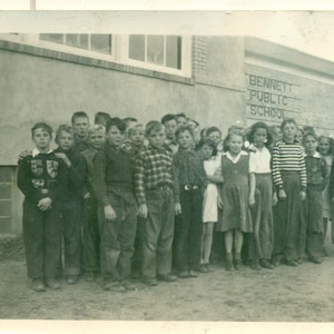 Bennett Public School 1940s Class Picture Outside Building Photo Black White Photograph