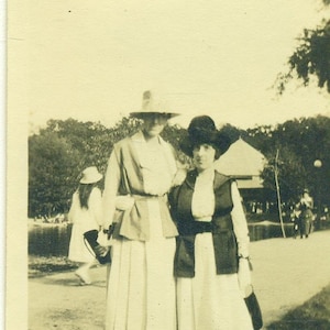 Antique Photo Women Standing in Big Hats Art Deco Vintage Photograph Black White Photo