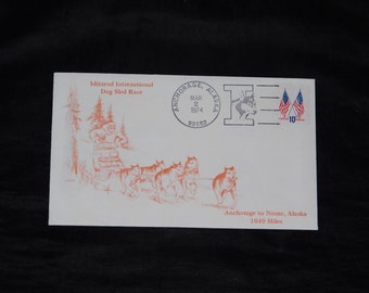 Alaska 1974 Iditarod International Dog Sled Race Souvenir Cover Anchorage to Nome Postmarks Mailed Envelope AK