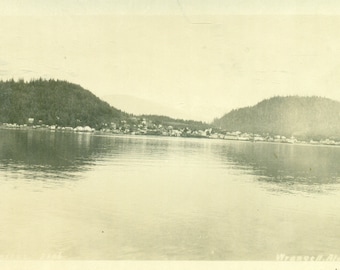 Wrangel Alaska Town View From Water Antique AZO RPPC Real Photo Postcard