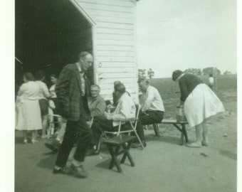 A Bit of Wind At the Church Picnic Midwestern Old Folks Gathering Vintage Black and White Photo Photograph