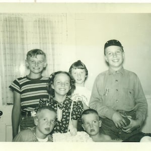 Typical American Kids Kids Birthday Party Kitchen Table 1950s Photo Vintage Black White Photograph Picture