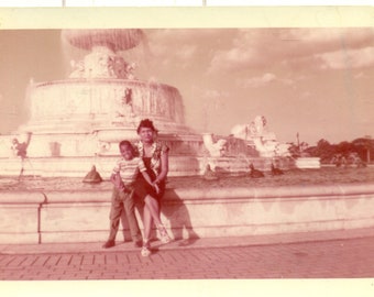 1955 African American Black Mother Son Boy Fountain Kodacolor Color Photo Photograph