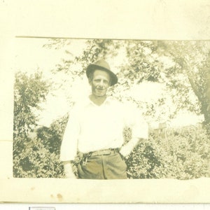 Working Man Fedora Hat White Shirt West Western Antique RPPC Real Photo Postcard Vintage Photograph Black White Photo