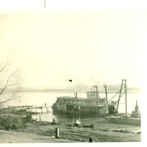 Paddlewheel Boat At Dock Paddlewheeler Antique RPPC Real Photo Postcard Vintage Photograph
