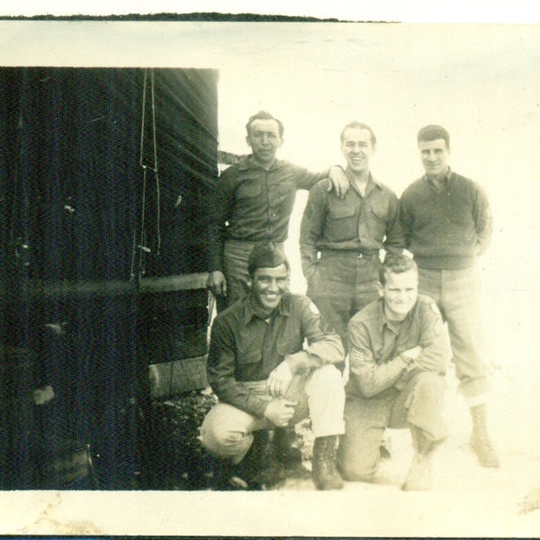 Alaska WW2 Soldiers Group Photo Next to Truck Spring Snow 1940s Vintage Photo Photograph