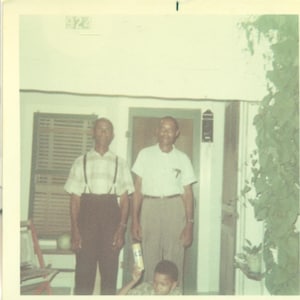 1960s African American Black Men Father Son Grandson Holding Can 60s Vintage Photograph Color Photo