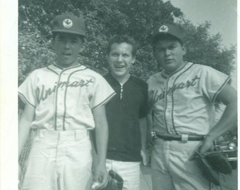1950s Little League Baseball Players Unimart Uniforms Gloves Boys Vintage Photograph Black White Photo