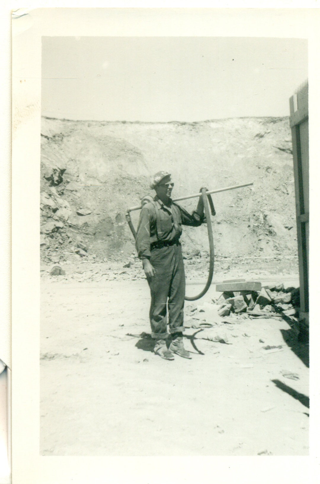 1940s Mine Worker Man Holding Contraption Miner Quarry Photograph Black ...