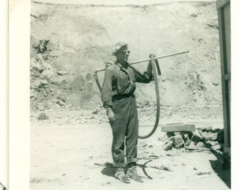 1940s Mine Worker Man Holding Contraption Miner Quarry Photo Black White Photo