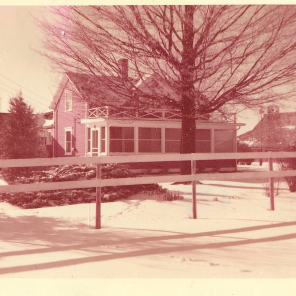 Home For Christmas House Outside Snow Christmas 1956 Kodacolor Print Vintage 50s Color Photo Photograph