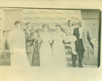 Family Both Big Girl and Little Girls Get Held 1910s Antique RPPC Real Photo Postcard Photograph Black White Photo