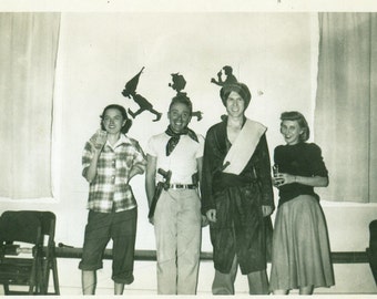 High School Play Actor Students Gun Costume Girls Boys 1940s 50s  Vintage Black And White Photo Photograph