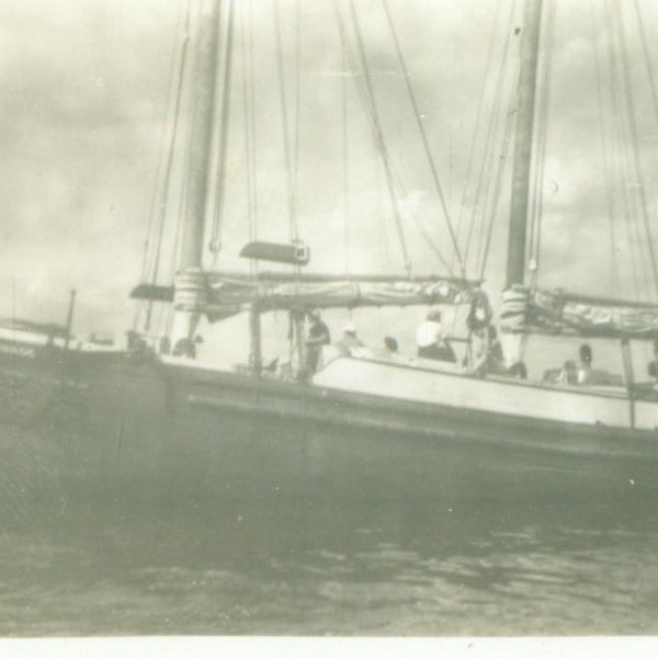 The Lois Candage Maine Sailboat Sailing by View From Water marine Vintage Photo Snapshot Black White Photograph