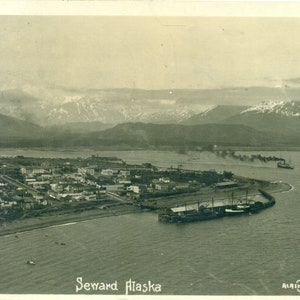 1922 Seward Alaska Town Steam Ship Dock RPPC Cartolina con foto reale antica spedita