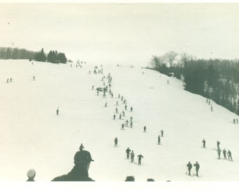 1938 Ski Hill Resort Busy Day Skiers Skiing Vintage Black White Photo Photograph