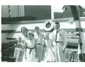 USS Constellation Baltimore MD Historic Ship Family Vacation 50s Vintage Photograph Black White Photo