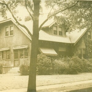 Craftsman Style House Ivy Growing Up Front Town Sidewalk 1900s RPPC Real Photo Postcard Photograph