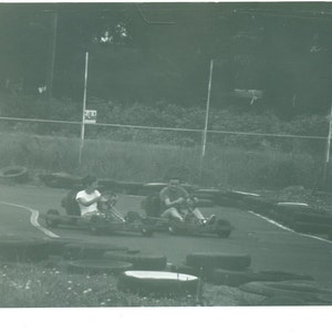 Riding Go Carts Father and Son Vintage Black and White Photo Photograph