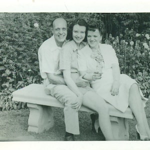 1960s Weird Family On Bench Mom With Drink 60s Vintage Photo Black White Photograph