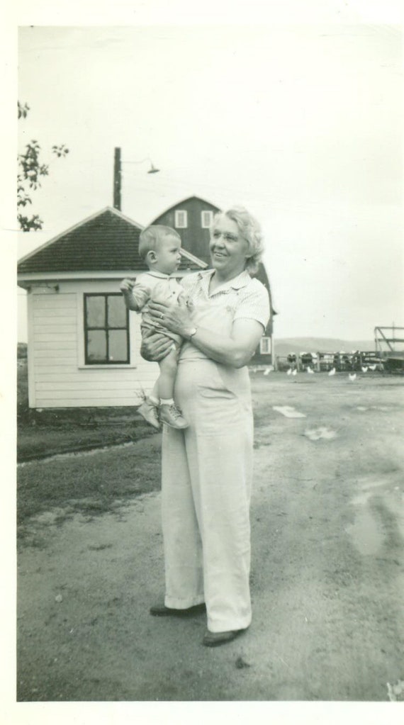 1942 Farm Family Grandma Holding Baby Barn Chickens In Etsy