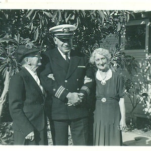 1940s Proud Mother WW2 Navy Captain in Uniform Old Women 40s Vintage Photo Black White Photograph