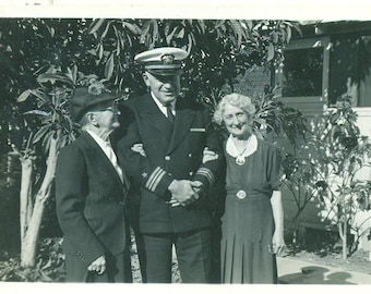1940s Proud Mother WW2 Navy Captain in Uniform Old Women 40s Vintage Photo Black White Photograph