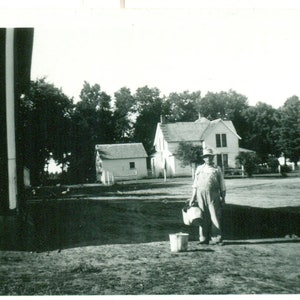 1940s Dairy Farmer Holding Buckets Man in Overalls Pails Photo Black White Photograph