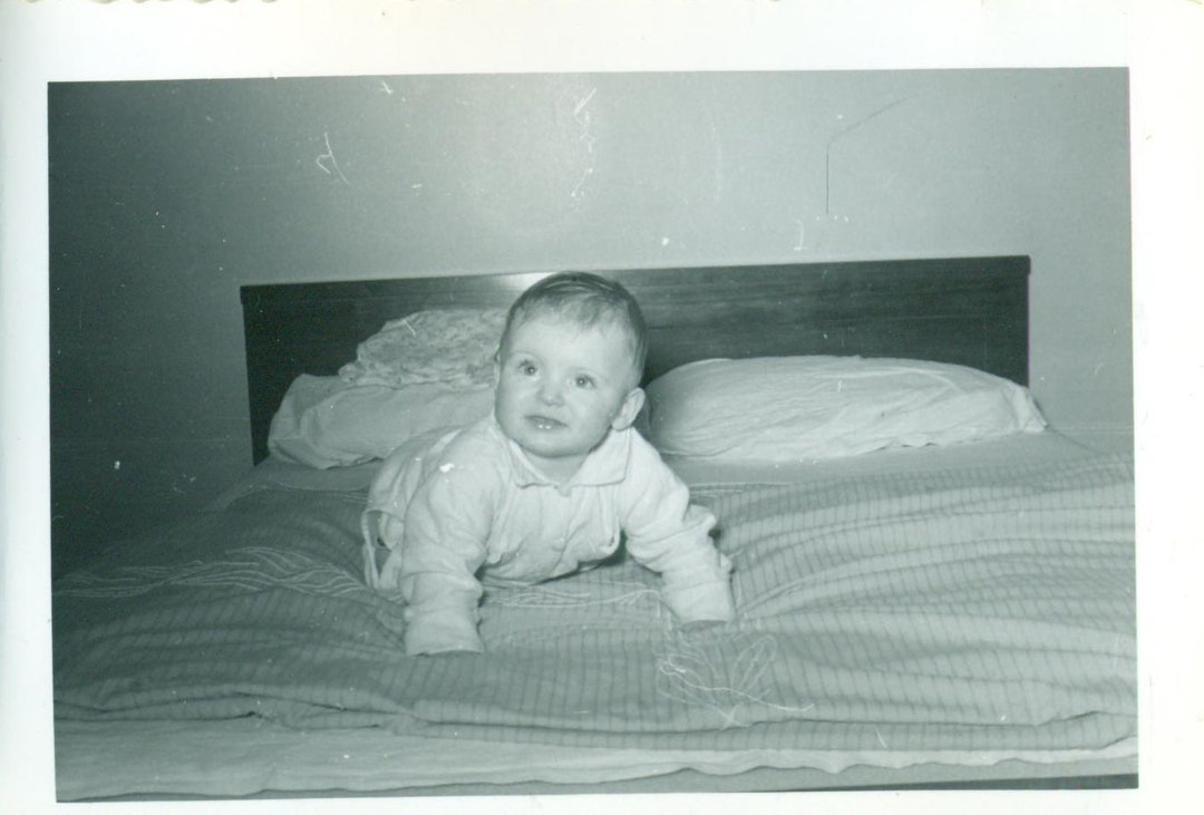 1950s Baby Crawling on Bed 50s Vintage Photograph Black White - Etsy