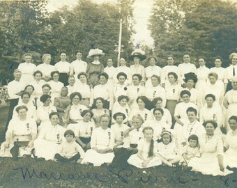 1911 Indiana Women Group Wearing Ribbon Pins Picture Antique RPPC Real Photo Postcard Mailed