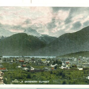 Skagway Alaska Sunset Town Landscape Vintage Color Postcard Unmailed