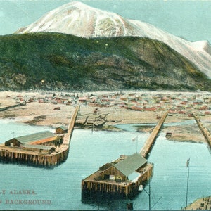 Skagway Alaska Mt Dewey sullo sfondo Cartolina a colori antichi di Lowman & Hanford