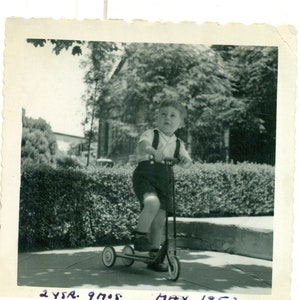 1952 Boy On Scooter Stepping Up Ready to Ride Photo Black White Photograph