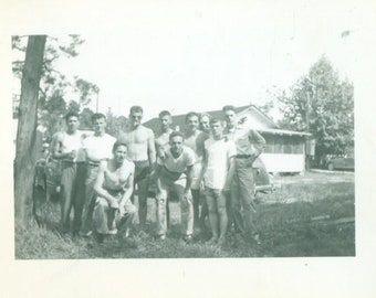 50s Young Men Friends Buddy Pal at the Beach Lake Cottage 1950s Vintage Photograph Black White Photo