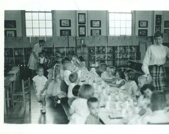 1950s Newport RI Kindergarten Class Party School Room 50s Vintage Photograph Black White Photo