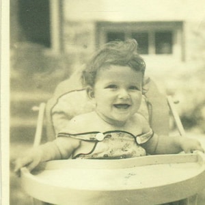 1930s David Flood Boy Sitting in High Chair 30s Photograph Black White Photo