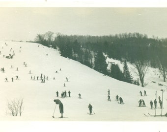 1938 Ski Hill Resort Busy Day Skiers Skiing Vintage Black White Photo Photograph