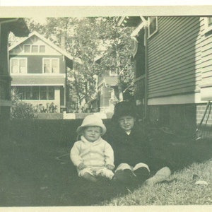 1920s Brothers Black White Suits Sitting Outside 20s Antique Photograph Black White Photo