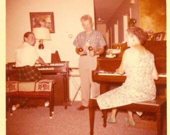 It's a Party Playing Piano Organ Maracas 60s Old Woman Man Vintage Color Photo Photograph
