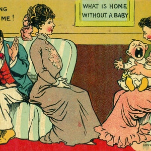 1908 Carte postale envoyée par la poste Bébé qui pleure Homme Pas de cloches de mariage pour moi Nouveauté antique