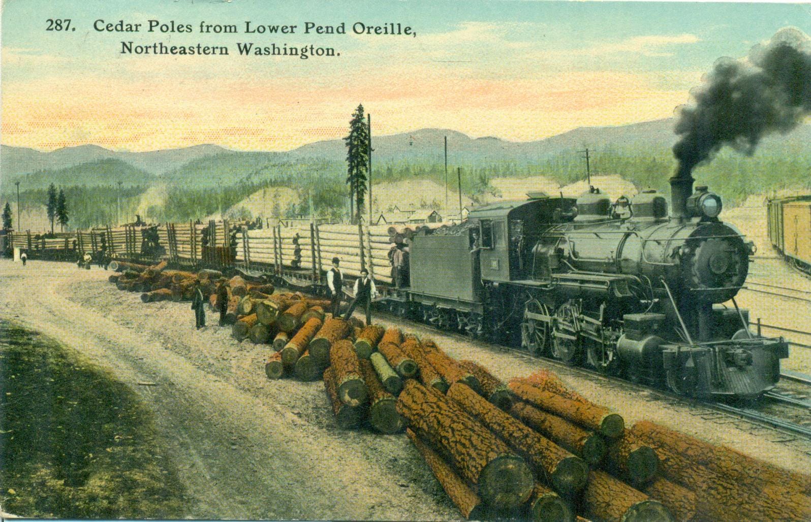1913 Steam Engine Railroad Train Hauling Logs NE WA Mailed Postcard ...