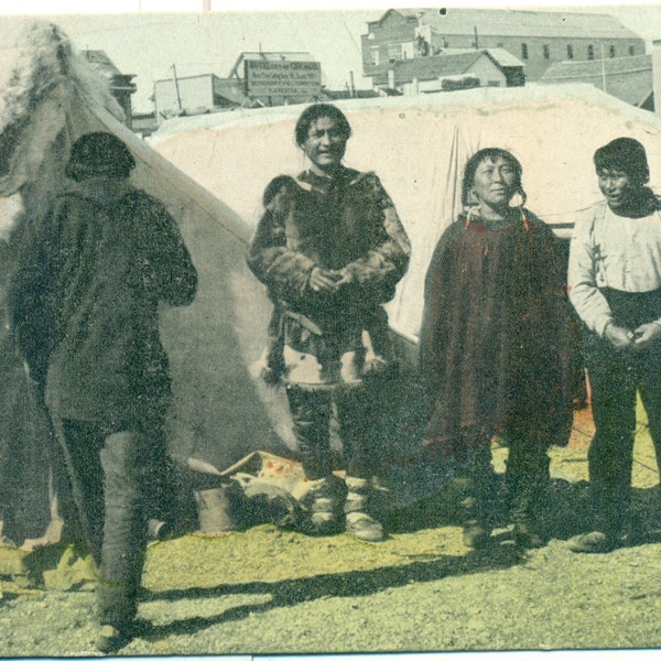 Cape Nome Alaska Traditional Eskimo Home Summer Tent Camp Gold Rush Era Inuit Antique Postcard Unmailed