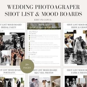 Lista de fotografías y tablero de ideas para fotógrafos de bodas para fotos perfectas: plantilla de lista de fotografías detallada para la planificación de fotografías de bodas