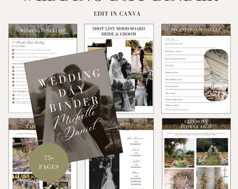 Wedding Day Binder Template, Wedding Planner, Wedding Timeline, Wedding Checklists, Wedding Photographer Shot List, Printable
