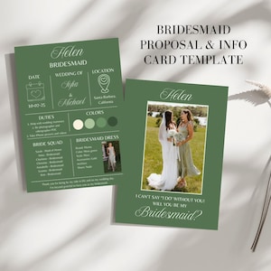 Bridesmaid Info Card Template, Bridesmaid Information Card, Bridal Party Info Card, Bridesmaid Infographic, Bridesmaid Proposal Card, Edit