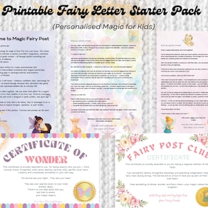 Paquete de cartas de hadas para principiantes: paquete imprimible de cartas de hadas, certificados y palabras de aliento para niños.